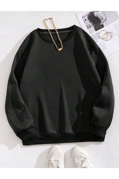 LA GULER Χειμερινό Unisex Oversize Φούτερ - Crew Neck, 3 Κλωστές Βαμβακερό, Fleece