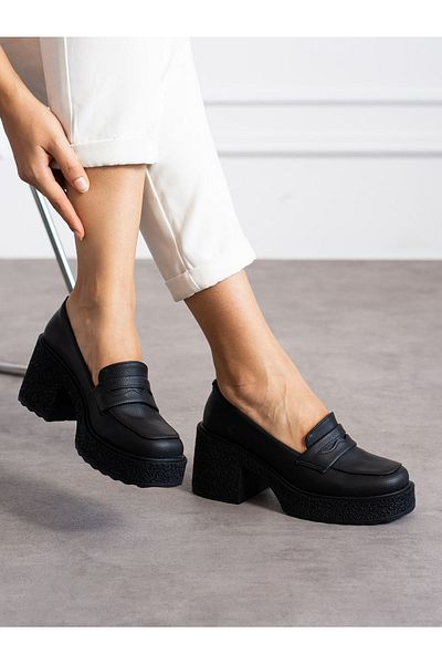 Alemdar Shoes ROWAN Черни дамски мокасини - високи токчета