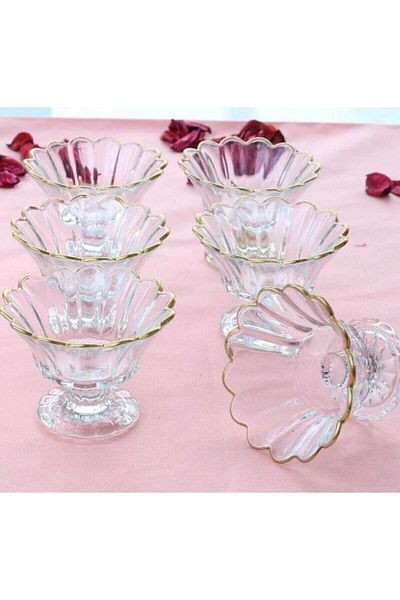 EVRA 6-Piece Glass Leg Mouth Part Gilded Turkish Delight Bowl - Sugar Bowl