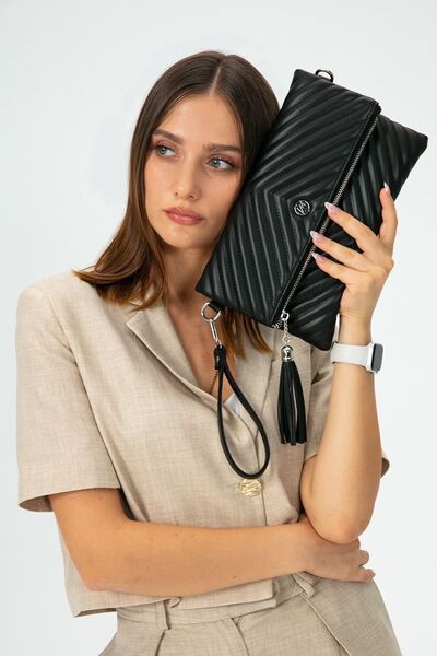 MORCA Дамска черна клъч чанта с дълга презрамка