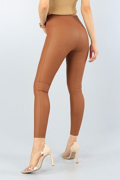 Turkey Live Tan Fleece High Waist Faux Leather Leggings