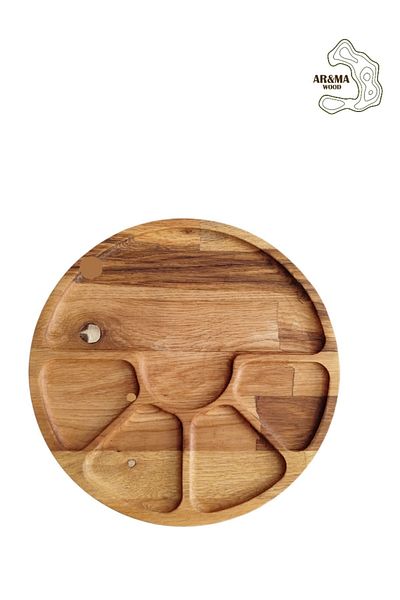 AR&MA WOOD Beech Solid 5 Compartment Round Snack Bowl and Breakfast Bowl 29 cm