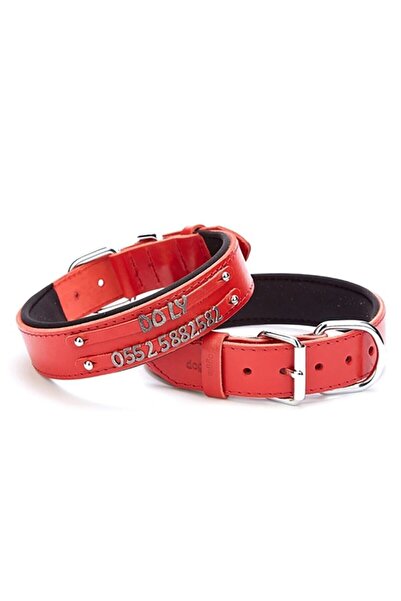 Doggie Yumuşak Dokulu Çift Isimlikli Köpek Boyun Tasması Kırmızı 3,5x47-55 Cm