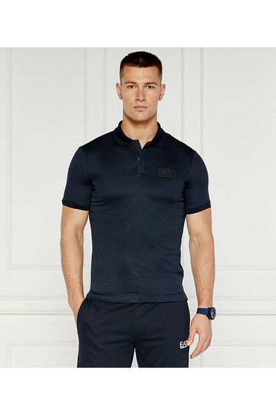 EA7 Ανδρικό μπλουζάκι Navy Blue Polo Neck - Με λογότυπο μάρκας, γιακά πόλο 6DPF79 PJUJZ-1562