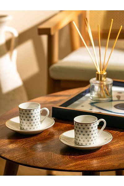 LC Waikiki Patterned Porcelain Coffee Cup Set of 2 90 Ml