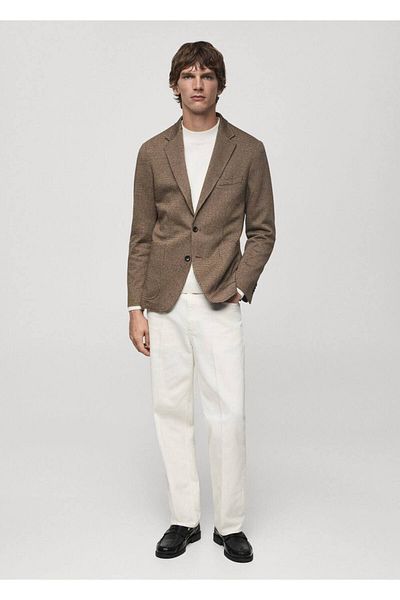 MANGO Man Slim Fit Micro Houndstooth Patterned Blazer Jacket