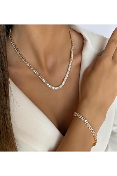 BORENO Su Yolu Gold Baget Taşlı Dolgun Çelik Kolye