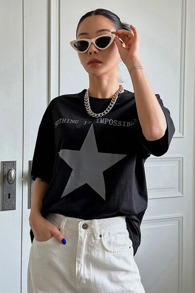 OVER HEAD Tricou oversize cu imprimeu Imposible Star de damă