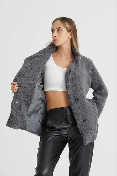 By Gecce Four Button Plush Coat LINED GRAY COAT