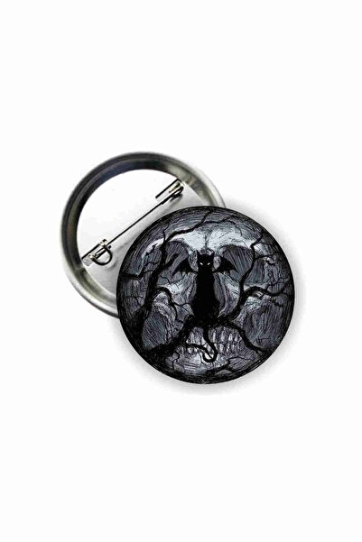 fırsatlar diyarı Dark Gotik Cat Illustration Grunge Style Buton Rozet