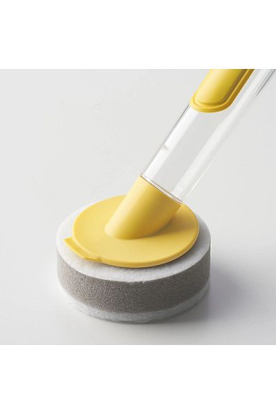IKEA VIDEVECKMAL sponge with detergent reservoir, bright yellow, with 2 sponges