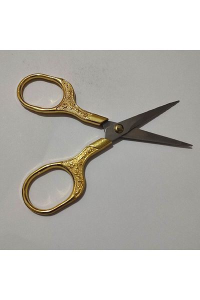 hagiki Gold Color Embroidered Hagiki Small Scissors - Specially Sharpened Pattern, 1 Piece