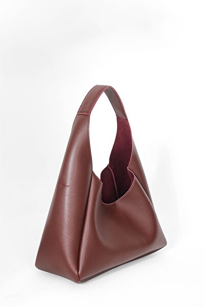 DENSİLA Women's Burgundy Faux Leather Hand and Shoulder Bag with Zipper and I...