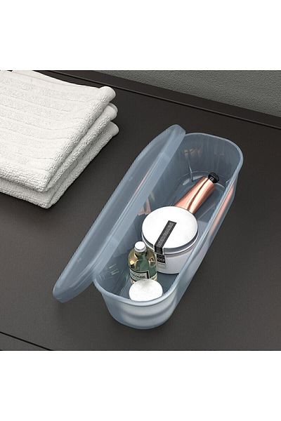 IKEA RYKTA 24X9X7 CM LIGHT BLUE TRANSPARENT LID MINI STORAGE BOX MULTI-PURPOSE BOX