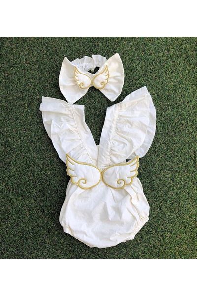Kokosh kidss Girl's Winged Jumpsuit and Bandana Set