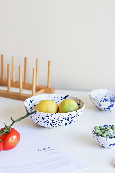 Beige & Stone Navy Blue Ceramic Salad Bowl - Spotted Breakfast Soup Pouch 350 ml