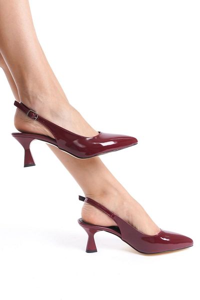 Ayakkabı Podyumum Şevval - Claret Red Patent Leather, Pointed Toe, Open Back Goblet Heel 5 Cm, New Season