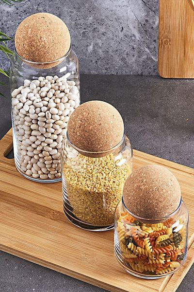 Perotti Sughero Top Cork Lid Glass Jar and Spice Set 3 Pieces