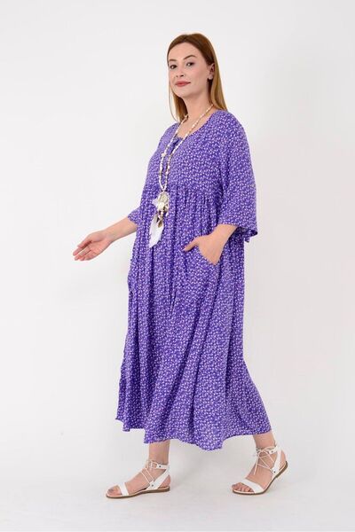 Hazinedan Γυναικείο αυθεντικό μωβ φόρεμα με μοντέρνο φλοράλ σχέδιο Casual Mother