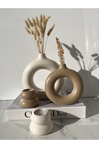 Home Sibel/ela Tasarım 2’li Halka Vazo, Mumluk Set 20x19 15x14