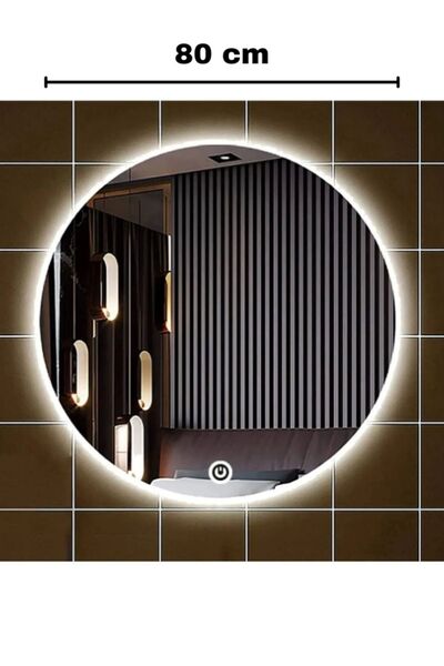 FAYMEND 80 Cm Çapında Beyaz Led'li Lavabo, Banyo, Duvar Aynası(DOKUNMATİK)