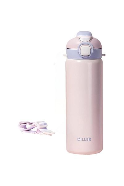 DILLER 9073 700ml Pink - Single Lid Dual Use Water Bottle with Straw/Pipeless Strap, 6 Hours Hot/Cold