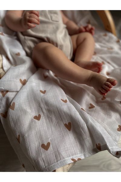 Lal Müslin Heart Organic Muslin Blanket 100x100 Cm