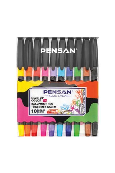 Pensan Renkli Tükenmez Kalem 10 Renk Sing Up Color 1 Paket Tükenmez Kalem Renkli