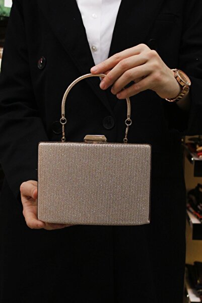 ROZA CANTA Kadın Pudra Simli Abiye , Clutch Gece Çantası