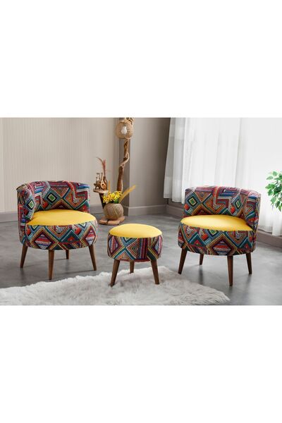 WATERYBROOK Sydney İkili Berjer Puf Set - Tekli Koltuk - Cafe, Ofis, Balkon, ...