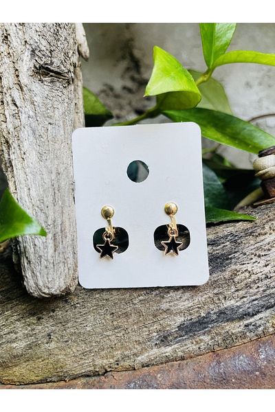 1PARÇAMAVİ Mini Black Star Clip Non-Perforated Children's Earrings -Compression Earrings