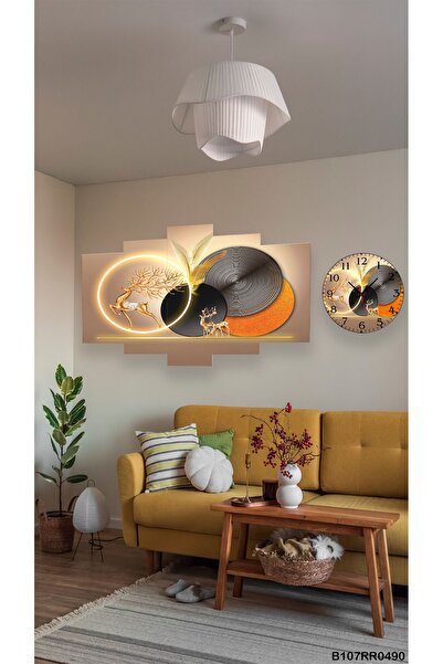 A2ZTR Duvar Mdf Tablo  5 Parça Set Ve saatli