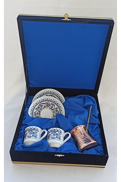 Nihal Süeda طقم أكواب بورسلين مع علبة مخملية ووعاء قهوة نحاسي