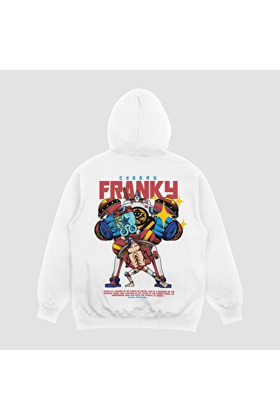FECCY Unisex bela majica sa kapuljačom sa Franky printom, velika majica sa ka...