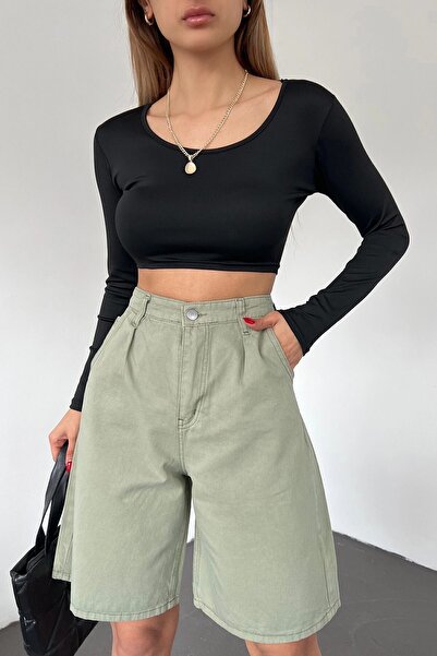 bacc Women's Khaki Double Pocket Bermuda Denim Shorts Bcdf- 233303