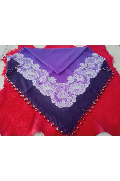 hoaryage El Emeği Desenli Yazma Kenarına Halka Boncuklu El Oyası Tülbent Yeme...