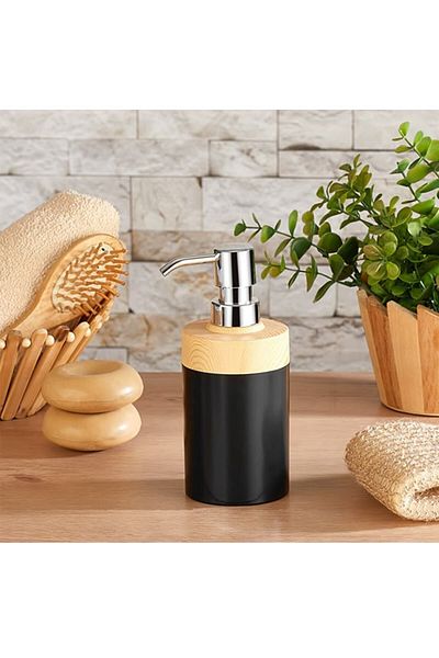 bersachef Limpia Bamboo Pattern Σετ 3 τεμαχίων Σετ μπάνιου Δοχείο υγρού σαπουνιού Δοχείο υγρού σαπουνιού Στερεό δοχείο σαπουνιού Μαύρο