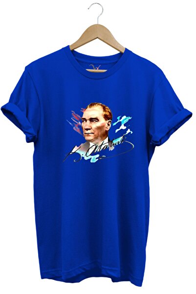 The Baski Ataturk Gocek Nacionalista Sa deznom - 100% pamuk Plava Majica