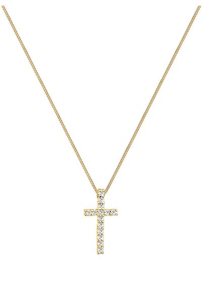 ELLI Halskette Damen Kreuz Anhänger Elegant mit Kristallen in 925 Sterling Silber vergoldet