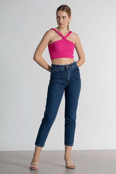 DRC trend Blugi Mom Xmore albastru închis cu talie înaltă