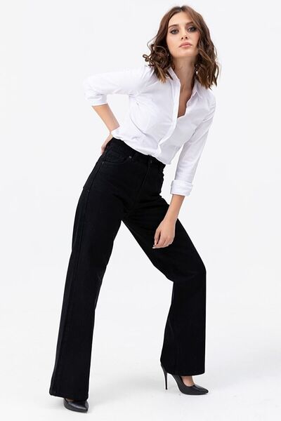 DRC trend Pantaloni de damă casual cu talie super înaltă negru din lycra cu p...