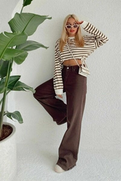 DRC trend My Brown Lycra Super High Waist Loose Jeans Palazzo Trousers. (SUPER HIGH) Wide Leg