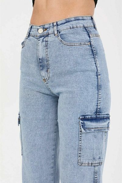 DRC trend Pantaloni de jean cu talie super înaltă în lycra, albastru deschis, spălat cu zăpadă, fără buzunar la spate