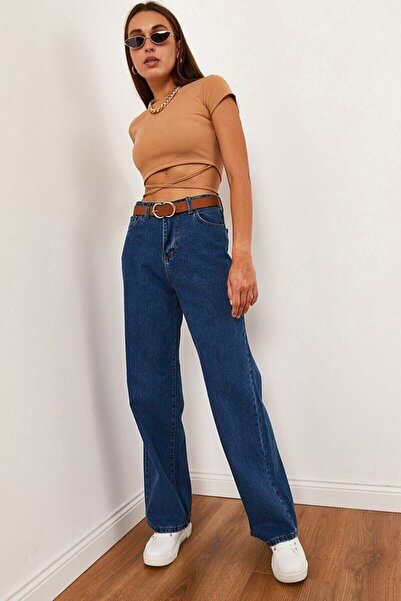 DRC trend Тъмносини широки дънки от ликра със супер висока талия - широки пан...