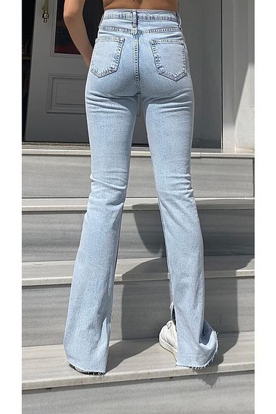 DRC trend Albastru anii 90 - Pantaloni Jeans Palazzo foarte largi, cu talie înaltă și fante interioare