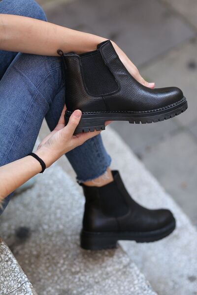 EREN SHOES BAG (CHELSEA) Siyah Gerçek Deri Bot