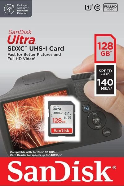 SanDisk Ultra 128gb 140mb/s Sdhc/sdxc Class 10 Uhs-ı Hafıza Kartı Sdsdunb-128g-gn6ın