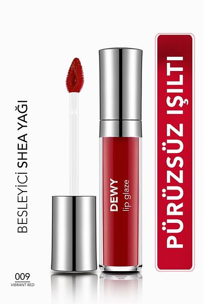 Flormar Dewy Lip Glaze 009 Vibrant Red - Nourishing Lip Gloss -8682536068178