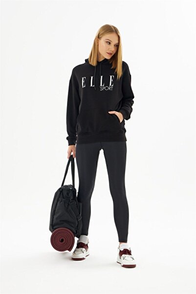 ELLE Sport Beyaz Baskılı Cepli Kadın Kapüşonlu Sweatshirt