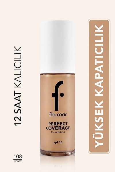 Flormar Perfect Coverage Intensive Concealing Water Based Foundation (COOL BOTTOM TONE) -108 Honey -8682536058285